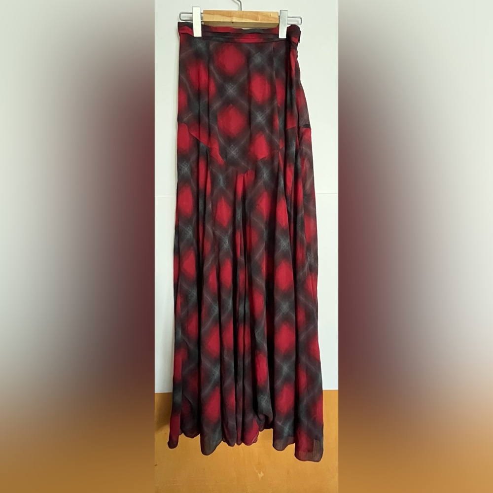 Kimchi Blue Red and Black Tartan Plaid Maxi Skirt 0